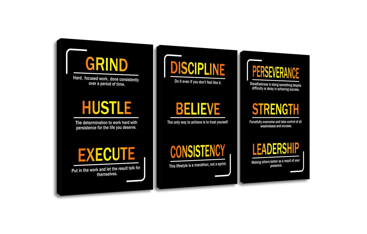 YSPCSUN Large 3 Piece Inspirational Wall Art for Office Walls Discipline Consistency Leadership Canvas Prints Entrepreneurship Visionary Teamwork Decor Framed Ready to Hang, 48" x 24"