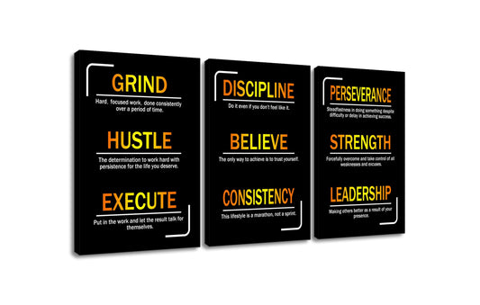 YSPCSUN Large 3 Piece Inspirational Wall Art for Office Walls Discipline Consistency Leadership Canvas Prints Entrepreneurship Visionary Teamwork Decor Framed Ready to Hang, 48" x 24"