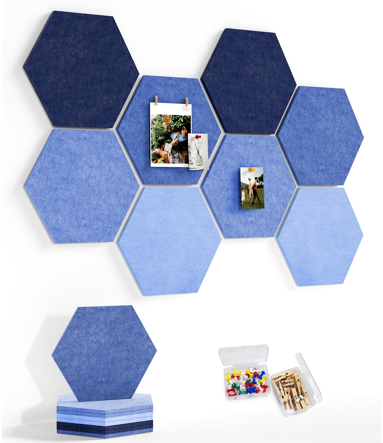 Uoisaiko 8 Pack Hexagon Felt Bulletin Board Tiles - 12" Large Thick Pin Board for Walls with 30 Push Pins, DIY Boards for Office Home School Decor, Aesthetic Hex Cork Board Alternative