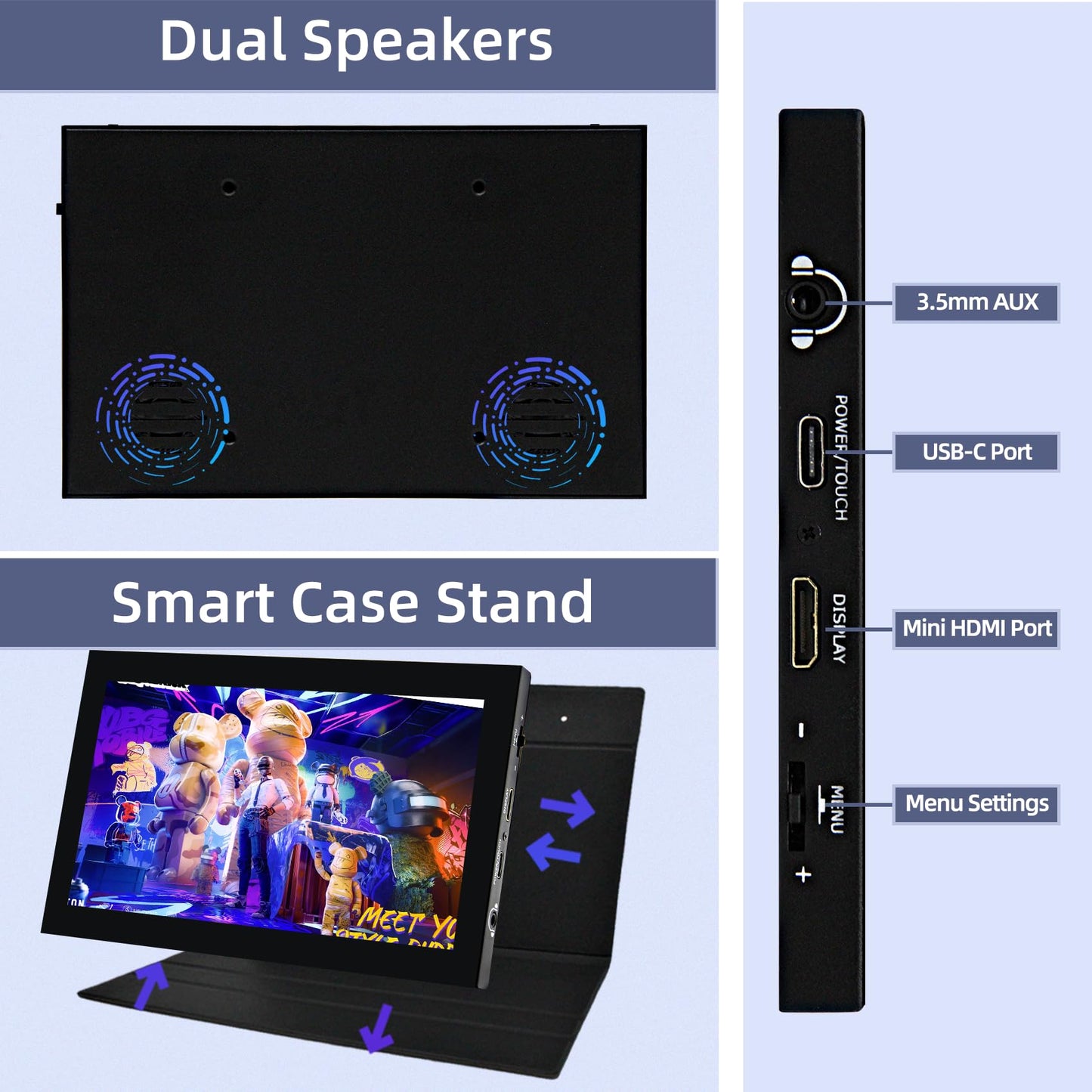 iPistBit 7 inch Portable Monitor, 1024x600 HDMI Raspberry Pi Screen, Dual-Speaker IPS LCD Display Mini Monitor for Laptop Xbox PS3 Raspberry Pi 5 4B 3B+