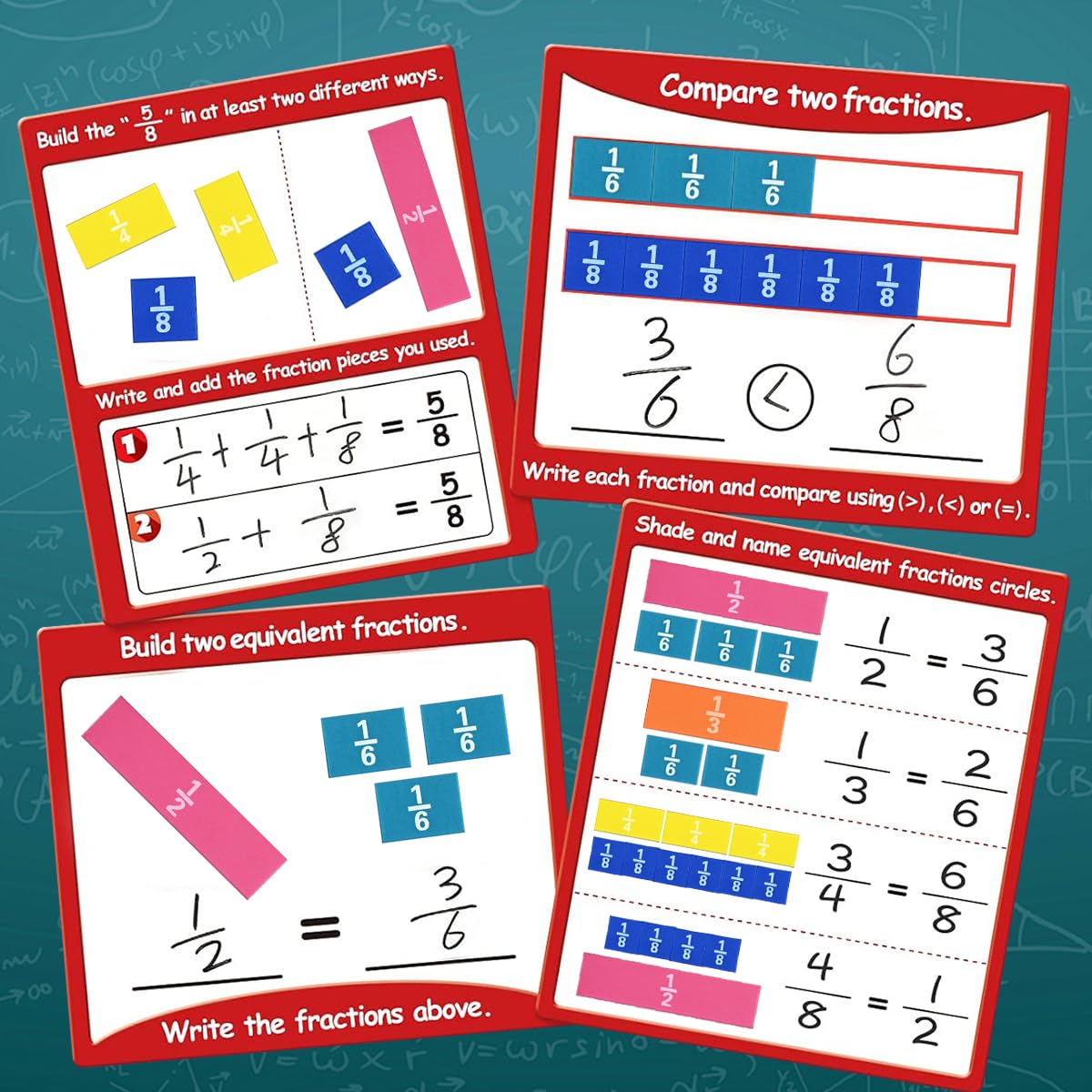 6 Sets Magnetic Fraction Tiles for Classroom EVA Foam Manipulatives CCSS, STEM, ASTM Rainbow Fraction Tiles Math Learning Manipulatives Set Fraction Bars for Preschool Elementary School