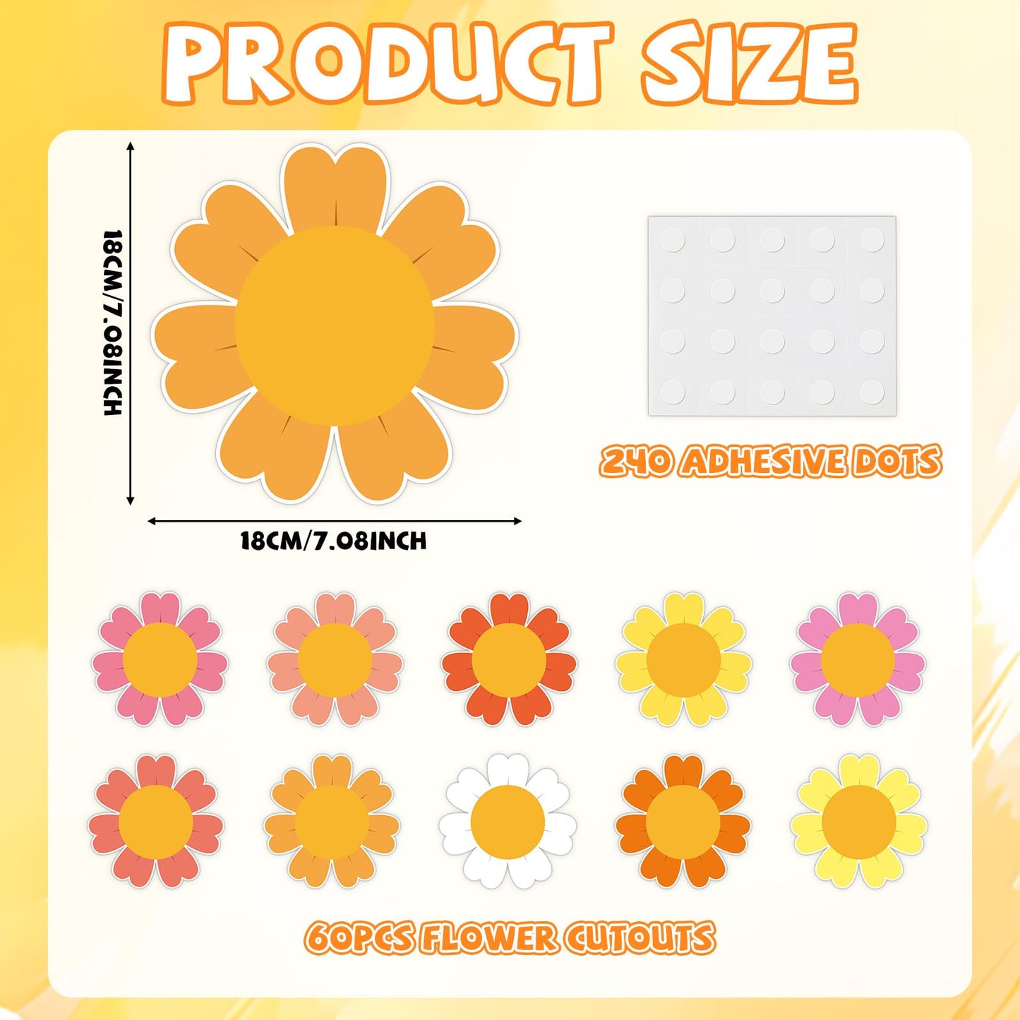 60pcs Spring Theme Flower Cutouts Boho Daisy Bulletin Board Decoration Back to School Flower Paper Cut-Outs Classroom Decor for Kids Classroom DIY Craft Photo Kindergarten Preschool Wall Door Supplies