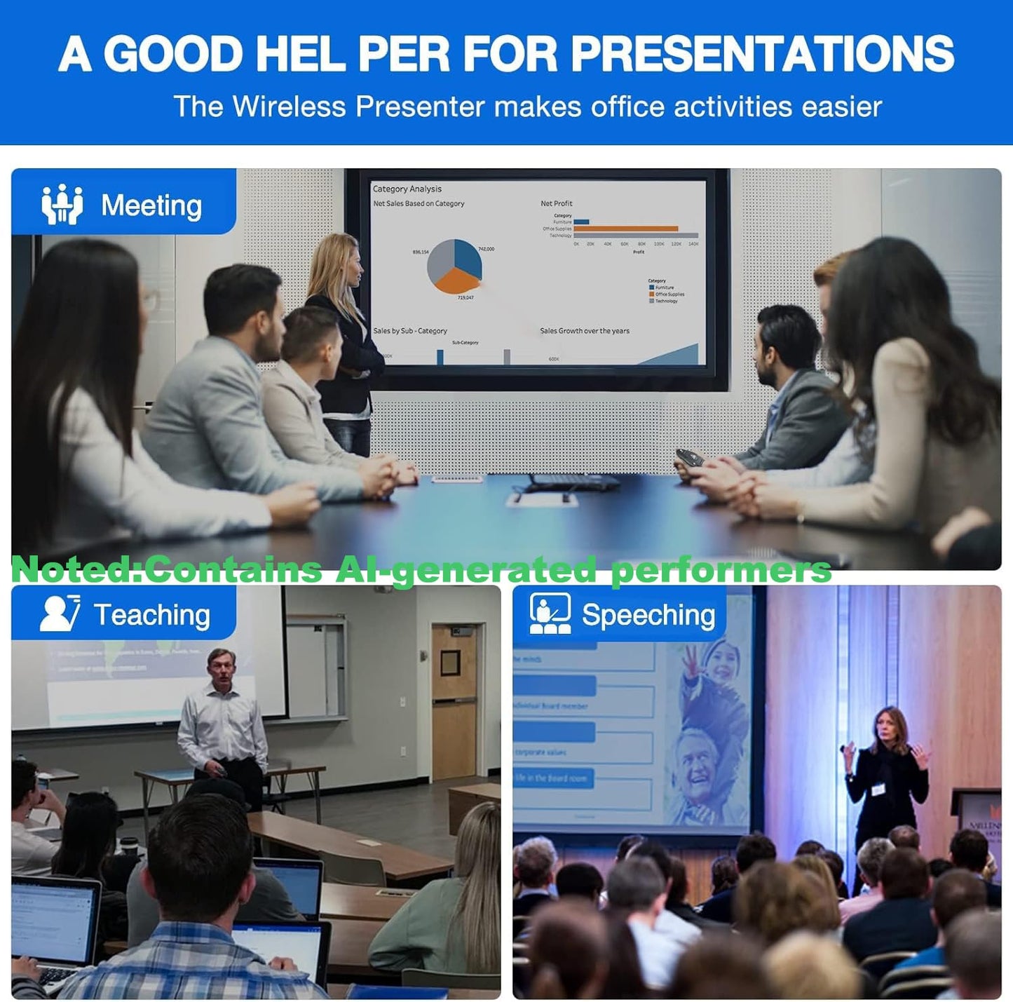 Presentation Clicker Wireless Presenter Remote USB Control Powerpoint PPT Clicker, Clicker RF 2.4GHz Presenter Remote Google Slide Advancer Powerpoint Clicker for Computer/Laptop/Mac/Keynote