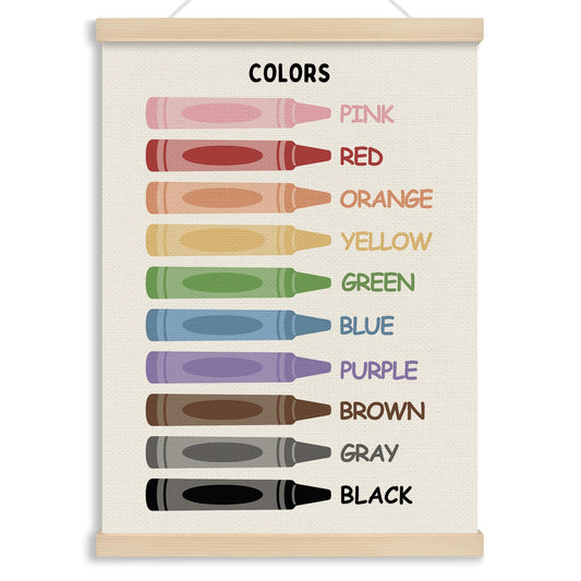 MOTERMATE Color Wall Art Poster Chart for Classroom, Boho Toddler Room Decor, Learning Educational Canvas Poster Hanger Frame for Toddlers Classroom, Kids Playroom Wall Hanging Banner Decor, 12x16Inch