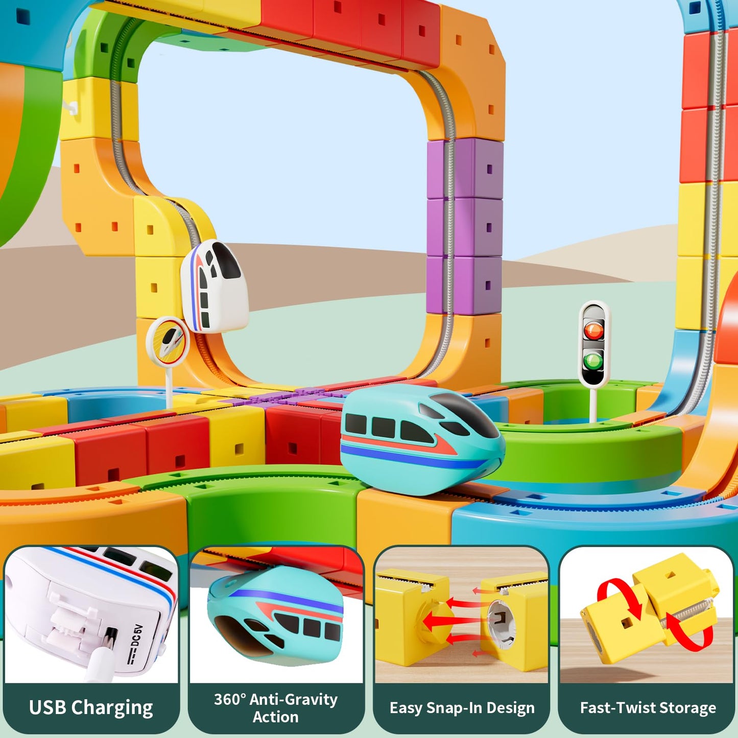 Wdebay klick Rail Electric Train Set 3D Magic Flexible Race Track for Kids 3 4 5 6 7 8 Years Old, Race Car Track with Anti-Gravity, Educational STEM LearningToy for Boys Girls Birthday