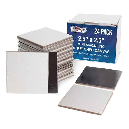 U.S. Art Supply Mini Magnetic Canvas Panels, 24 Pack, 2.5x2.5 Inch, Primed 8 Ounce Heavyweight Cotton, Small Canvases for Painting Acrylic and Watercolor, White Square Flat Canvas Boards