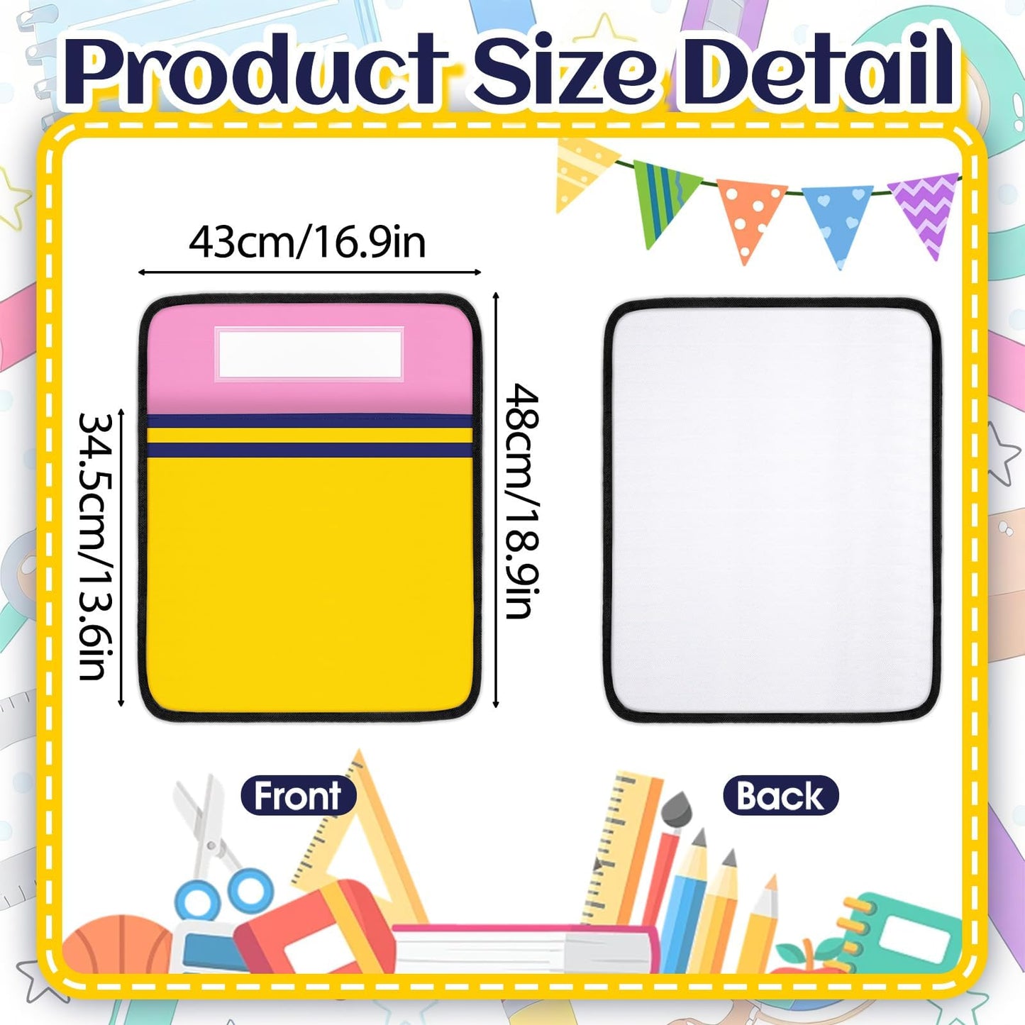 24Pcs 17 * 19 Inch Classroom Seat Back Organizer, Back to School Chair Pockets with Name Tag, Chair Hanging Bag Seat Sacks Suitable for Families Kindergarten Primary School After-School Care Room