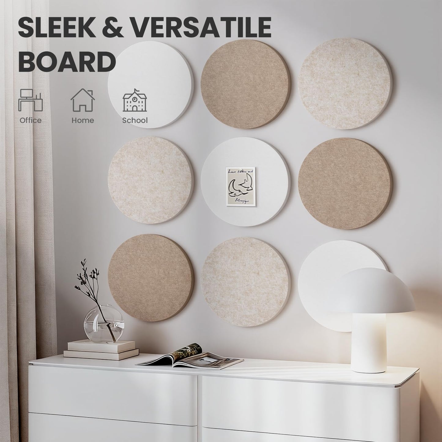 Bulletin Board, 11.8'' X 11.8'' Cork Board Alternative, 9 Pack Round Felt Board with Pushpins, Decorative Felt Notice Vision Board Photo Display Board for Office Home School Wall