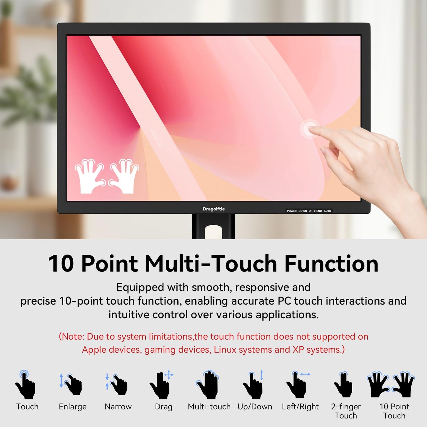 21.5 Inch Touchscreen Monitor VA Panel FHD 1920x1080P, 3000:1 Contrast, 100% sRGB, Height/Pivot/Swivel/Tilt Adjustable PC Touch Screen Computer Display 75Hz, HDMI, VGA, Type-B, Built-in Speakers, VESA