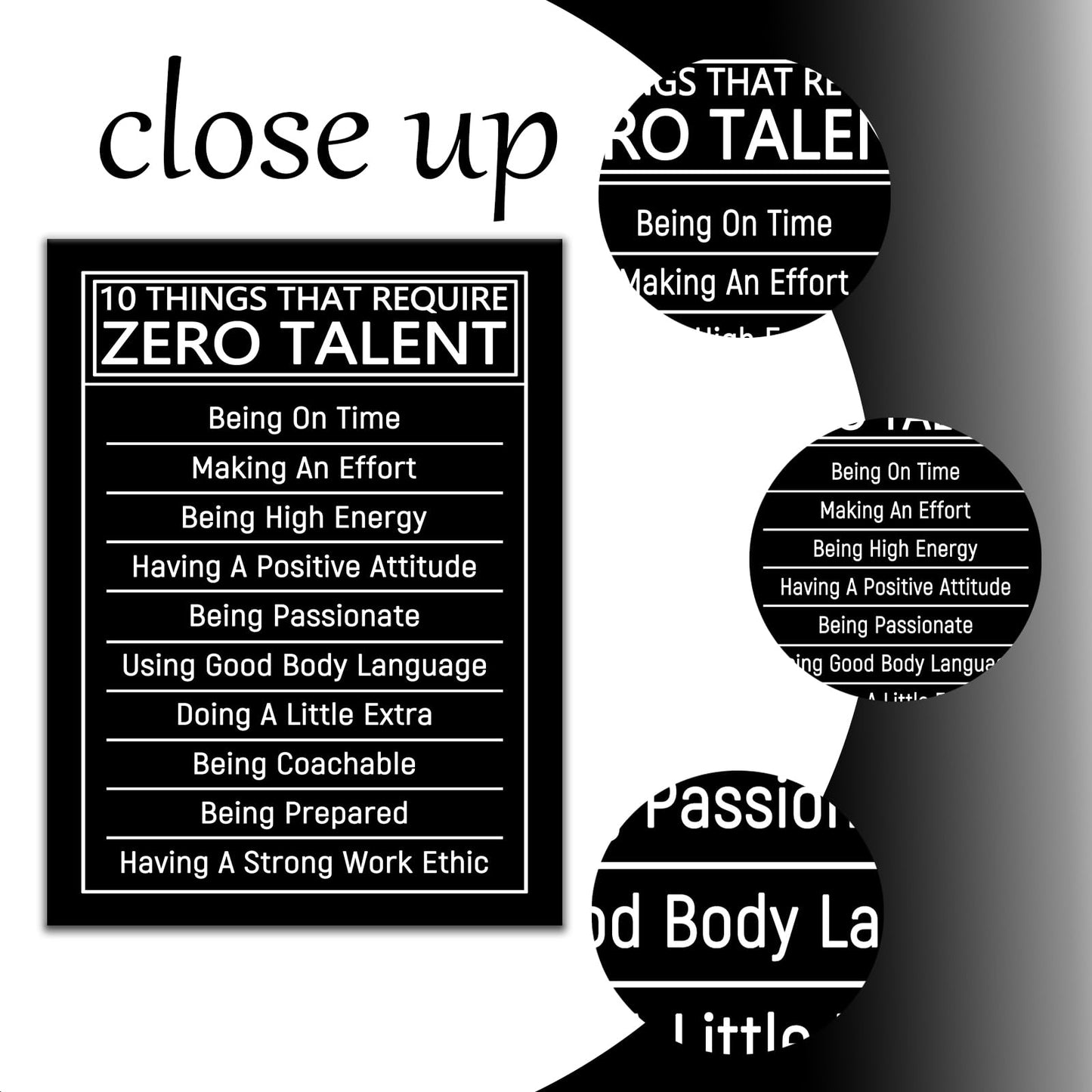 PJQART 10 Things that Require Zero Talent Motivational Canvas Wall Art Office Poster Decor Print Inspiring Quotes Picture Painting Artwork for Bedroom Classroom Hallway Ready to Hang [18''W x 24''H]
