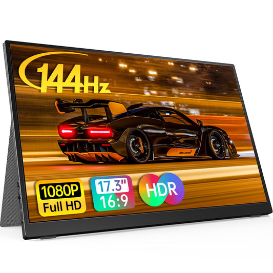 Anyuse 17.3" Portable Monitor, 1080P FHD, 144Hz, IPS HDR Screen, Travel Monitor for PC Mac Phone Xbox PS5 Switch Laptop, Smart Cover & Speakers