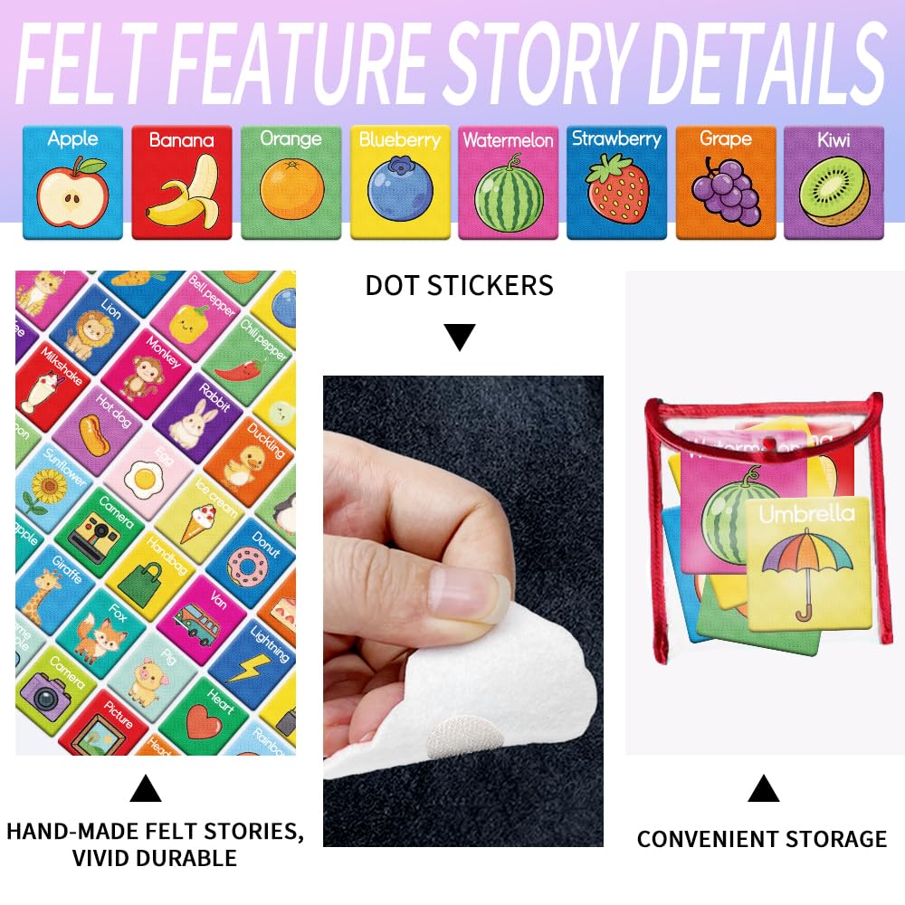 BEUNITONE 55Pcs Daily Vocabulary Learning Felt Flannel Boards Stories Set Early Felt Learning Indoor Activities Thing Recognition Home Felt Board for Friends DIY Crafts Storytelling Interactive Gifts