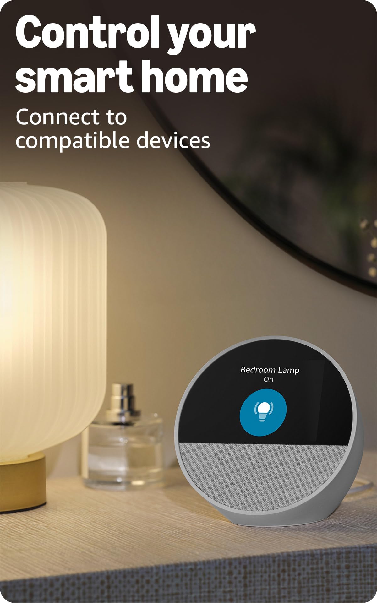 Like-New Amazon Echo Spot (newest model), Great for nightstands, offices and kitchens, Smart alarm clock, Designed for Alexa+, Glacier White