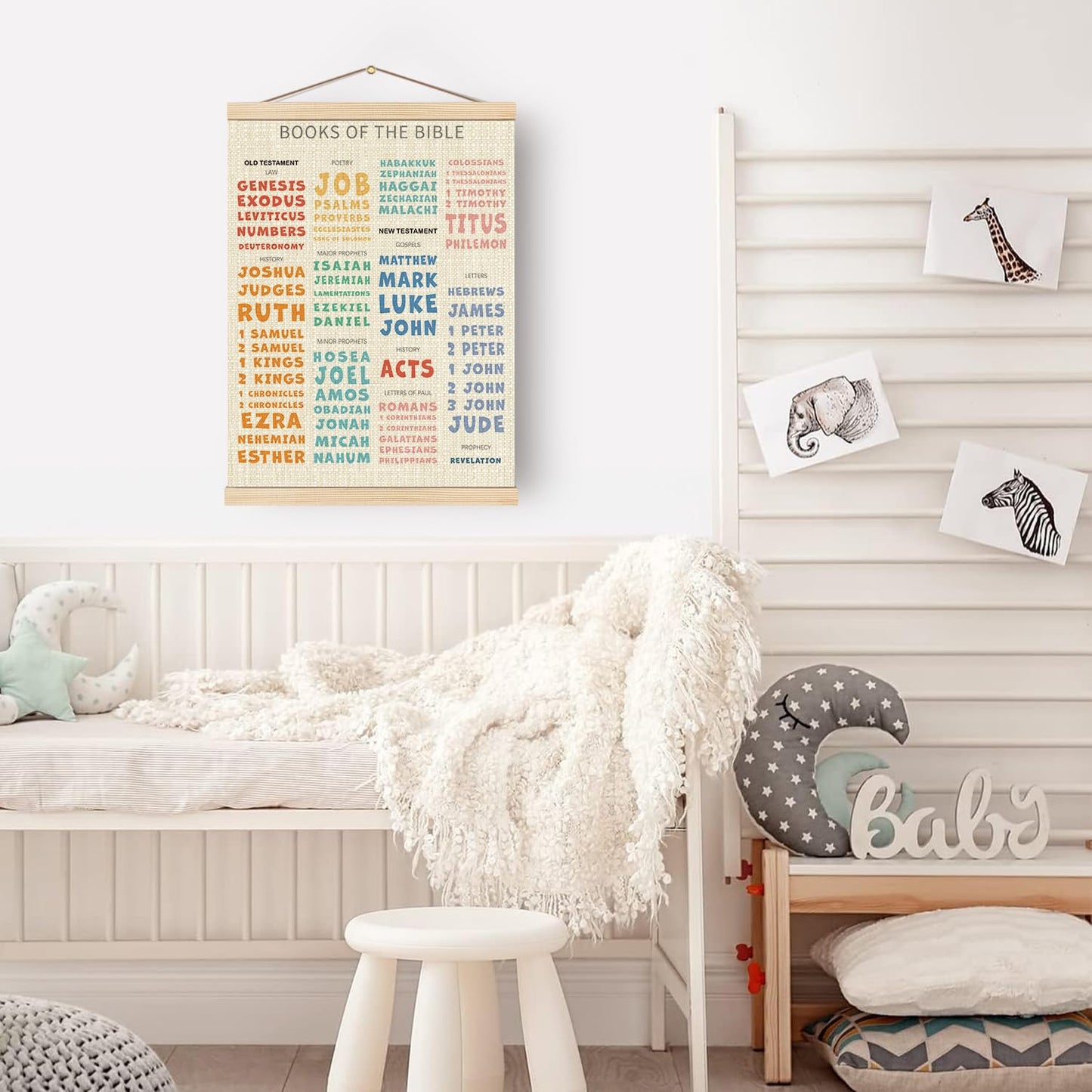 Boat Wades Bible Books Wooden Poster Hangers,Books of the Bible Poster Hanger Frame,Homeschool Decor,Christian Educational Verses Hanging Frames Decor for Christian Church Preschool Classroom16x24