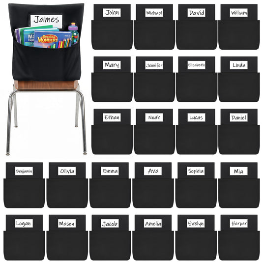 Joycat 24 Pack Classroom Chair Pocket for School, Large Capacity Student Storage Organizer with Deep Pocket & Name Tag Slot, Heavy Duty Chair Bag for Classroom Books & School Supplies