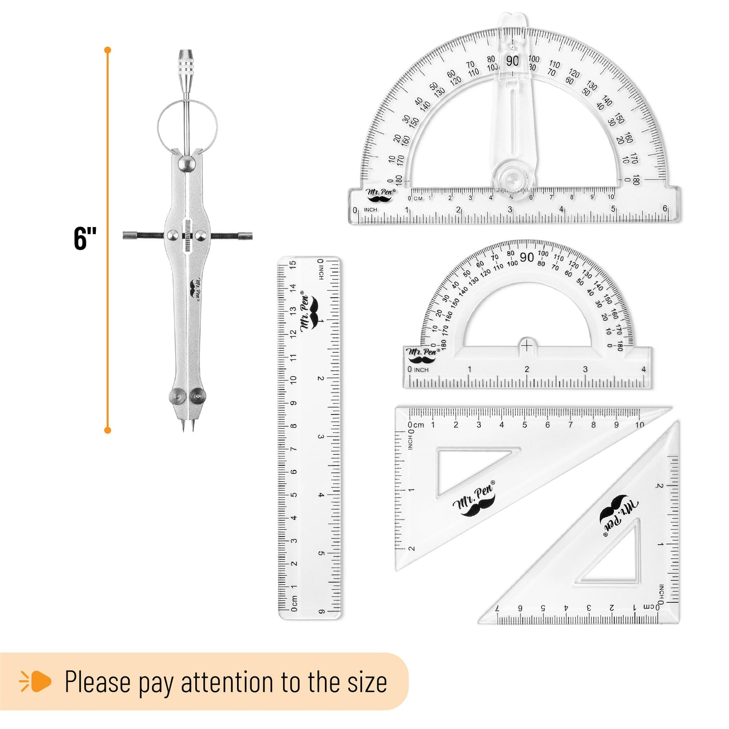 Mr. Pen- Geometry Set, 15 pcs, Light Blue, 6 Inch Swing Arm Protractor, Divider, Set Squares, Ruler, Compasses and Protractor