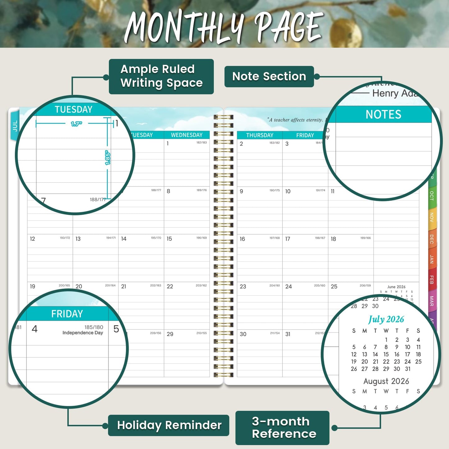 Teacher Planner 2026-2027 - Teacher Lesson Planner, July 2026 - June 2027, 8.5" x 11", 2026-2027 Planner Weekly and Monthly, Lesson Plan Book for Teachers, Colorful Tabs, Inner Pocket