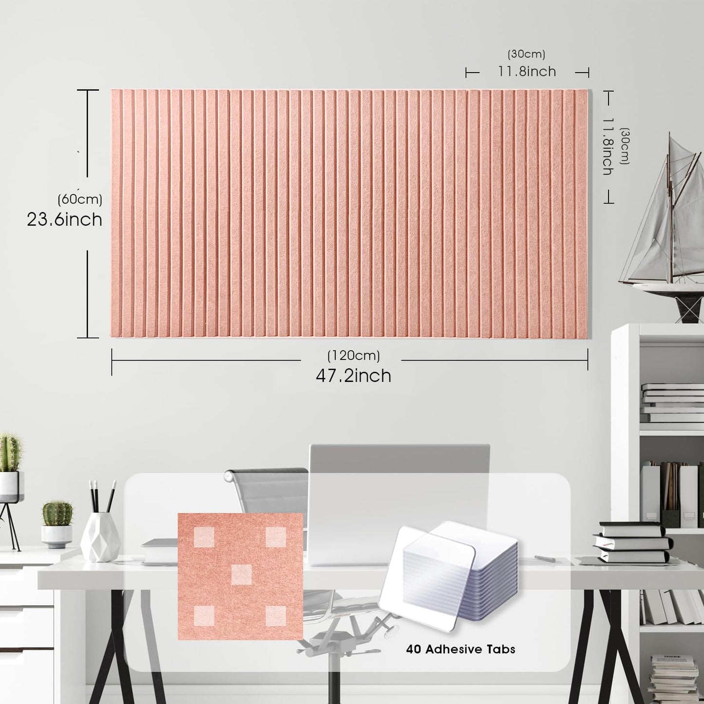 Large Cork Board for Office, 8 Pack Felt Wall Tiles with Slat Wall Paneling and Safe Removable Adhesive Tabs, Felt Bulletin Board Pin Board Cork Boards for Walls - Pink