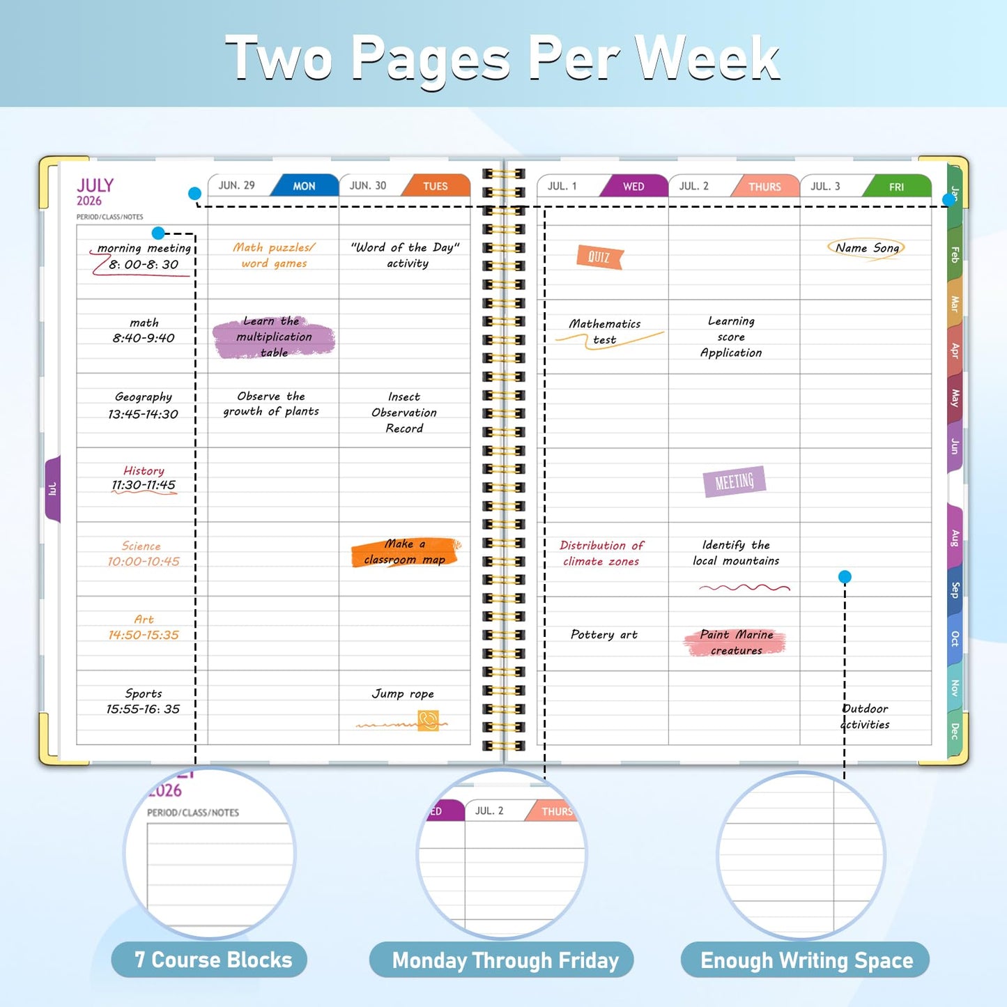 Teacher Planner 2026-2027, Jul 2026-Jun 2027 Academic Year, 8.5" x 11" Lesson Planner Book for Teacher Calendar, Spiral Bound Planners, Colorful Monthly Tabs, Planning Stickers, BlueCheckered