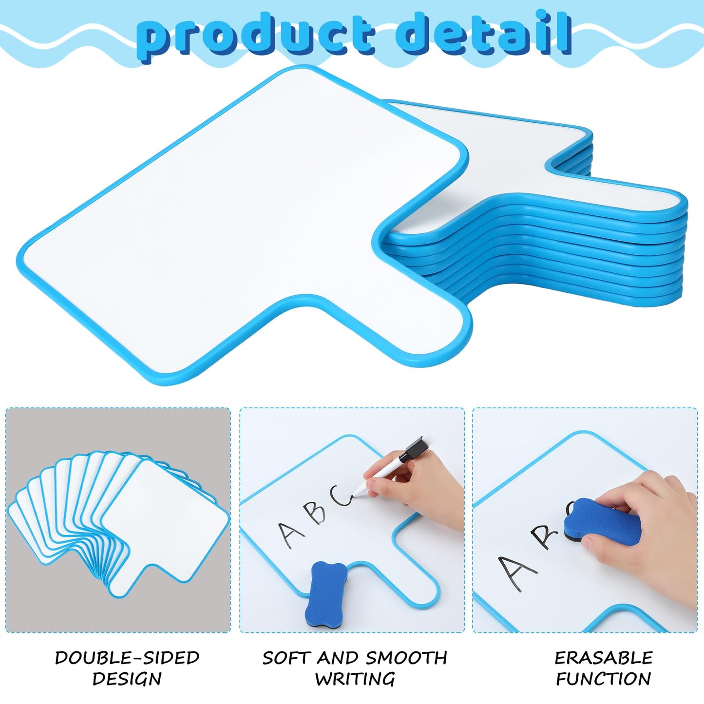 Tenceur 10 Sets Small Dry Erase Whiteboard 10''x 8'' Magnetic Dry Erase Paddles with Handle Double-Sided Mini White Board with Magnetic Markers and Erasers for School Classroom Office Writing Board
