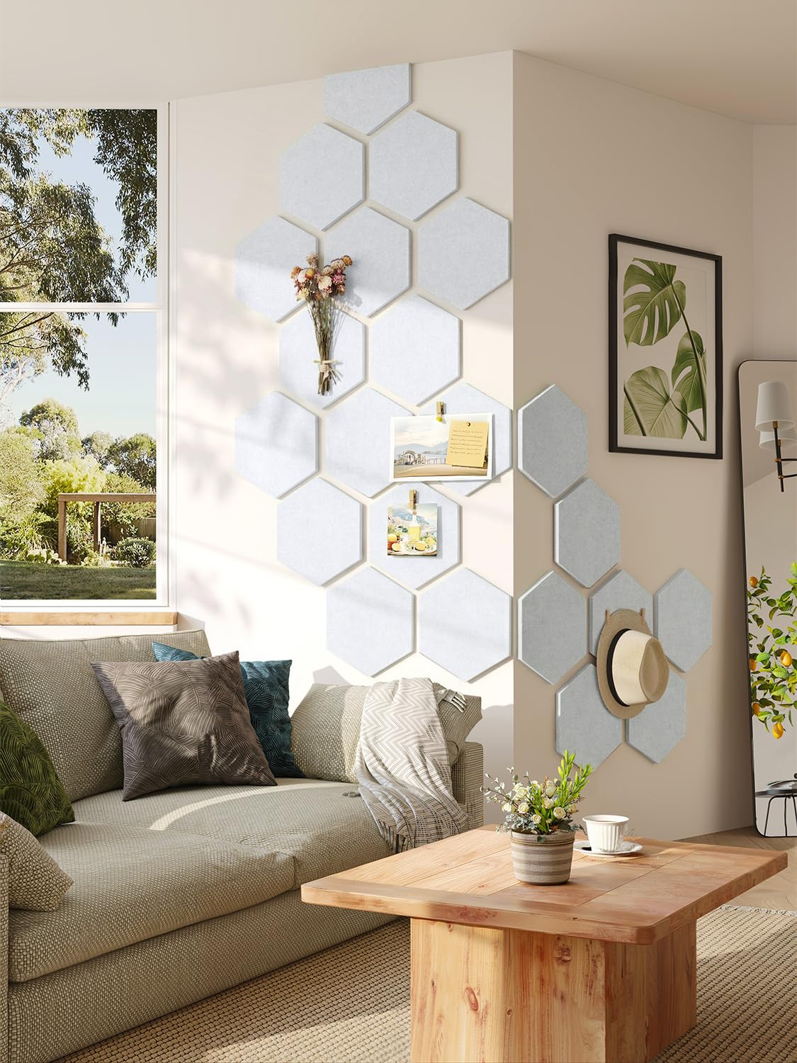 Uoisaiko 8 Pack Hexagon Felt Bulletin Board Tiles - 12" Large Thick Pin Board for Walls with 30 Push Pins, DIY Boards for Office Home School Decor, Aesthetic Hex Cork Board Alternative