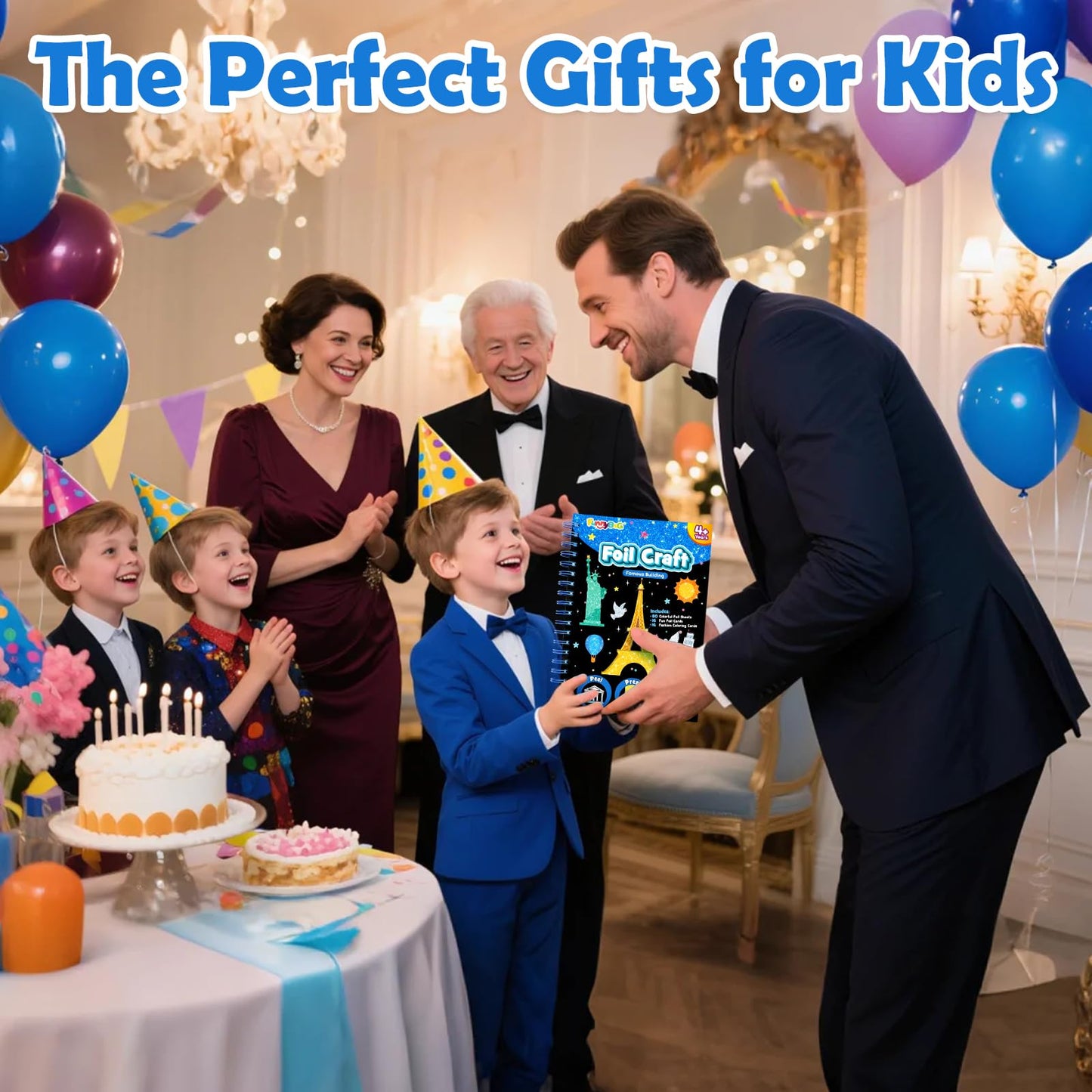 FUNNYB&G Foil Art Craft Kit for Kids 4-10 Years Old: Mess-Free & No-Glue, Create 16 Sparkly Famous Building Pictures – Perfect Travel Toy & Birthday Gift for Kids (Buildings)