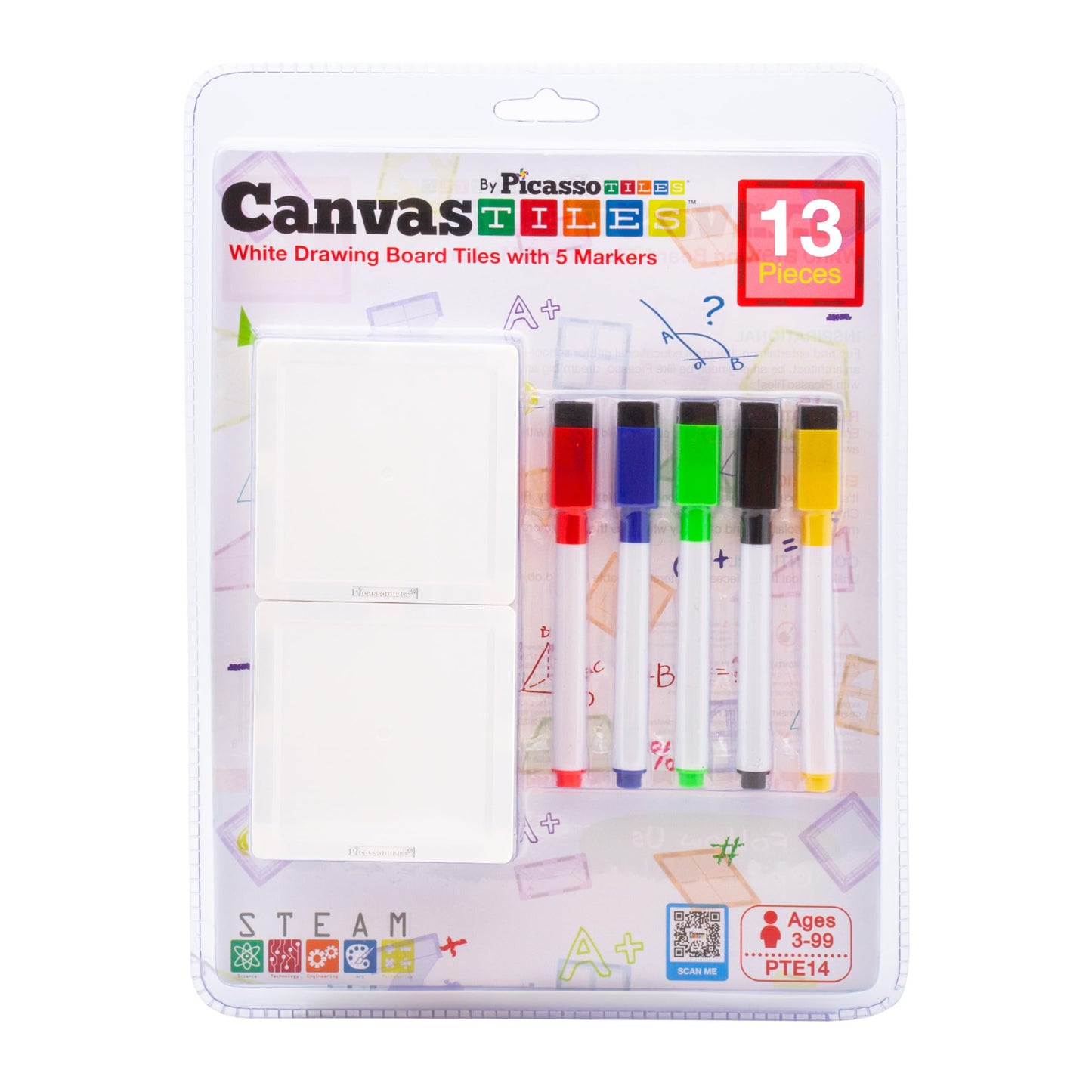 Canvas Tiles Whiteboard with 8 Magnetic Building Tiles & 5 Marker Pens Expansion Construction Blocks STEAM Learning Kits Educational Toy Set Preschool Toddler Child Kids Ages 3+ PicassoTiles