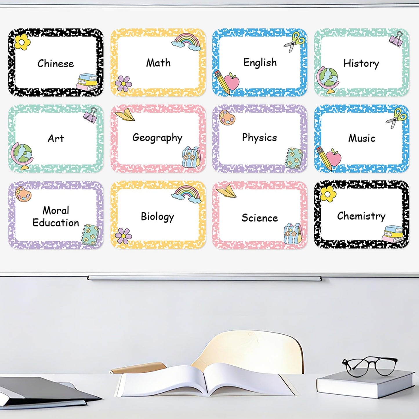 12Pcs Magnetic Write Wipe Organization Chart Dry Erase Objectives Learning Magnets Composition Notebook Colorful Back to School Classroom Goals Targets for Whiteboard Teaching Supplies