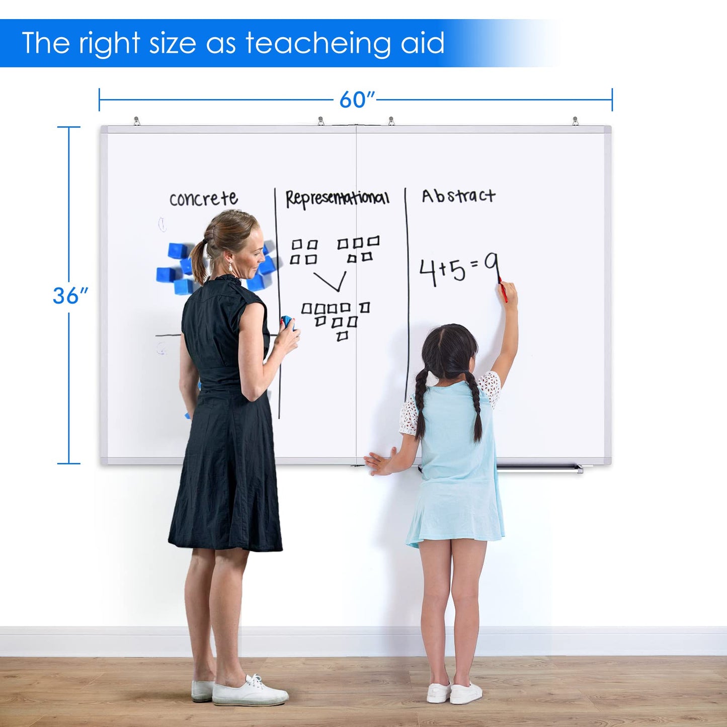 White Board Dry Erase 60 x 36，maxtek Large Magnetic Whiteboard 5' X 3' Dry Erase Board Foldable with Long Marker Tray for Wall-Mounted Aluminum Memo Board Supplies for Class Office & Home