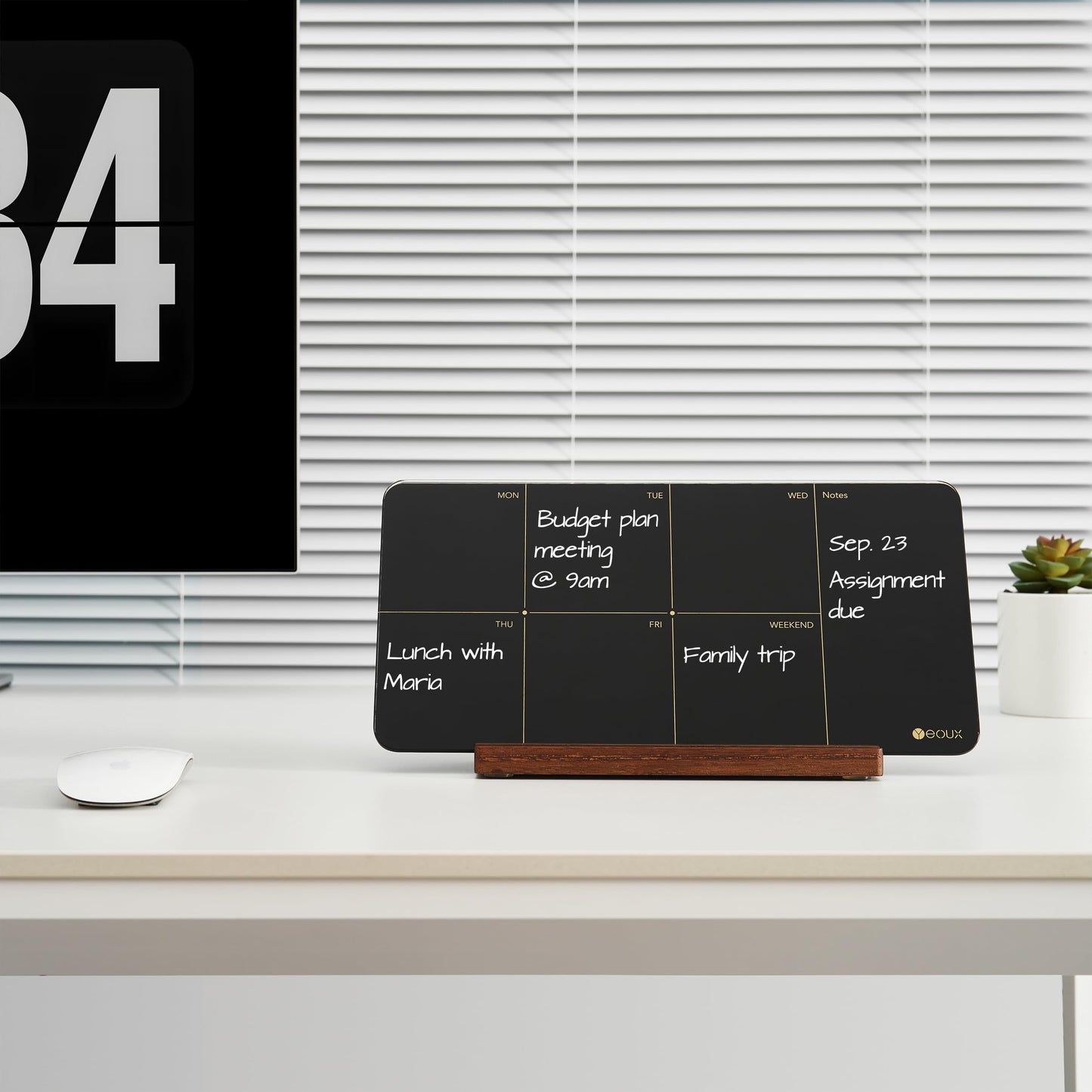 Desktop Black Glass Weekly Planner Dry Erase Whiteboard with Detachable Wood Stand,Small Portable Week Calendar to Do List White Board 12x6 for Office, Home, Schools, Marker&Eraser Included, Yeoux