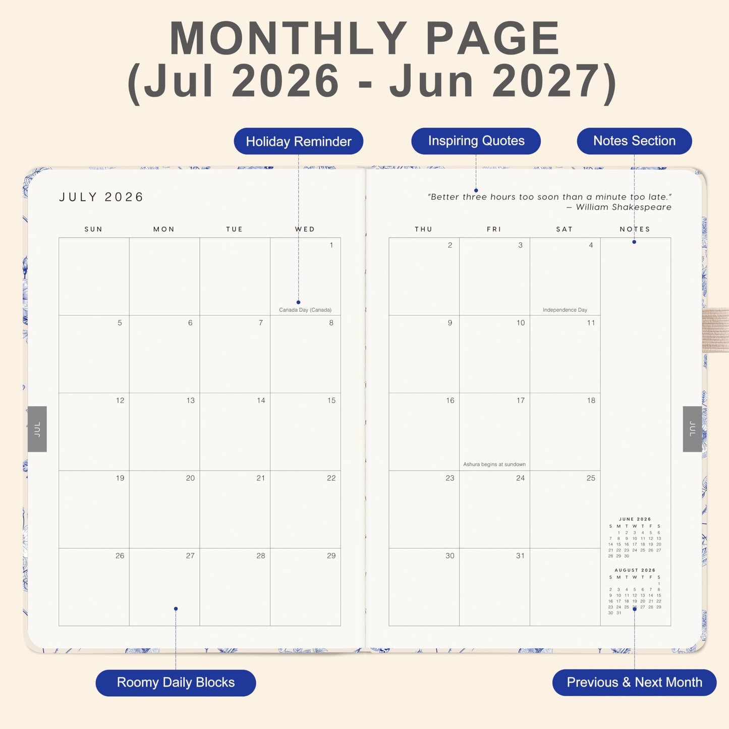 And Per Se Academic Planner 2026-2027 – Weekly & Monthly Planner, July 2026 to June 2027, A5 Leather Hardcover with Inner Pocket – Student & Teacher Organizer, 5.7" x 8"(Blue Flowers)