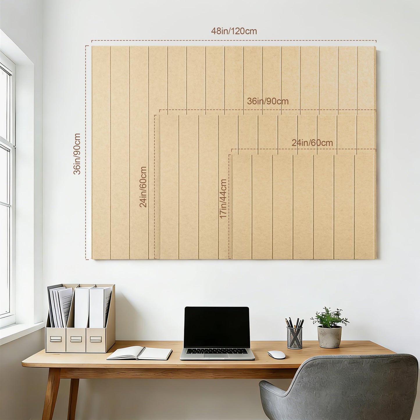 Lightomorrow Bulletin Board, 24 x 18 inches Felt Board Decorative Pin Board, 4' x 3' Cork Board Alternative for Wall, Foldable Photo Board with 20 Pushpins - Beige Brown Stripes