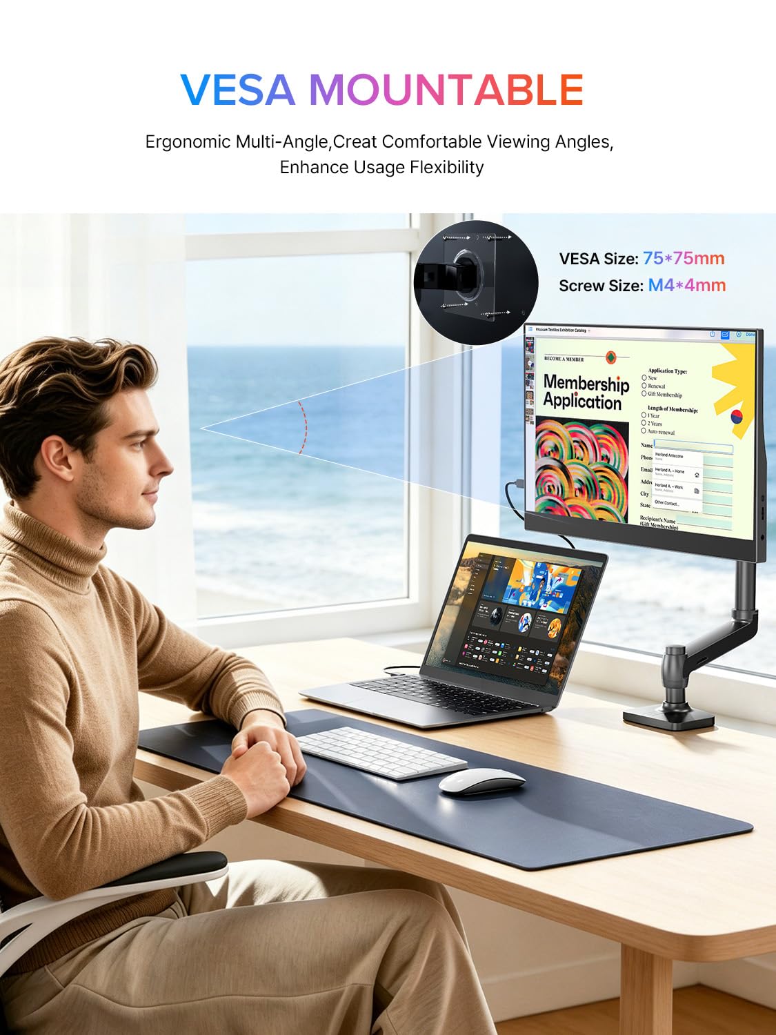 EVICIV Portable Monitor 15.6", 125% sRGB 1080P Laptop Monitor, 350 Nits, 2000:1 Contrast Ultra-Slim Display, USB-C & MINI HDMI, VESA & Case, Travel Second Screen for Computer, Mini PC, Game Consoles