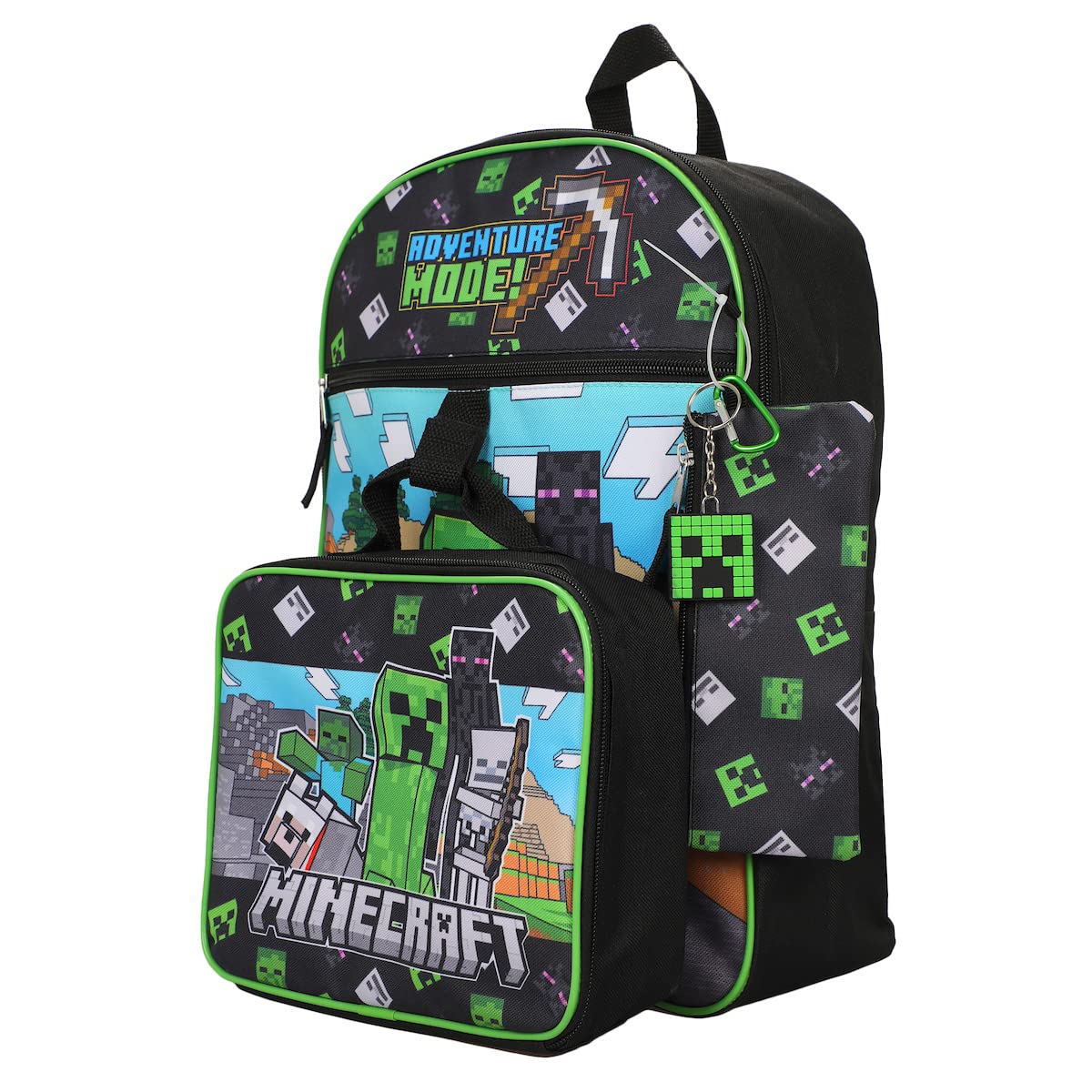 BIOWORLD Unisex Minecraft Adventure Mode 5-Piece Backpack set (Little Kid/Big Kid), Green, One size