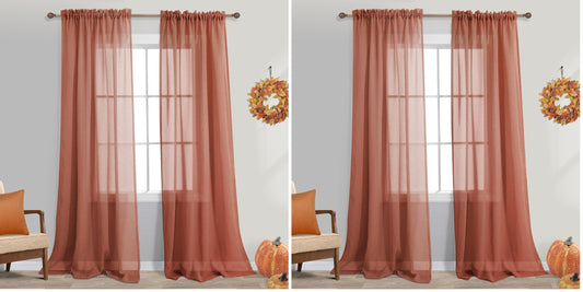 KOUFALL Terracotta Rust Colored Curtains 84 Inches Long for Living Room,Sheer Linen Look Boho Rustic Farmhouse Curtains for Bedroom 84 Inch Length 2 Panels Set,Rusty Orange (Pack of 2)