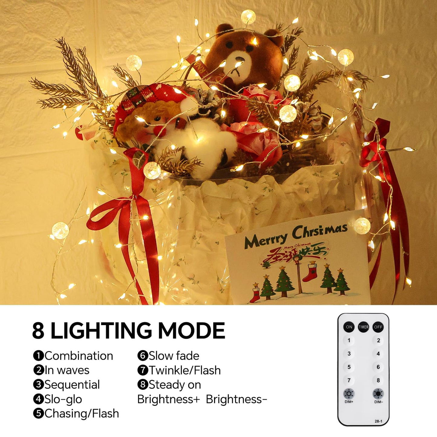SNWLL Copper Wire Fairy Lights, 400 LED Twinkle Cluster, 26FT Warm White, Plug-in with Remote for Christmas Tree & Decorations
