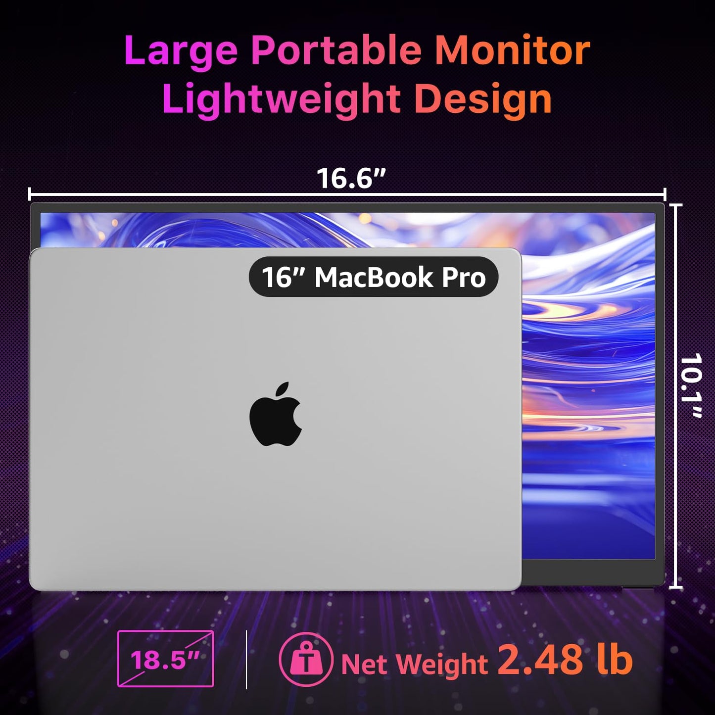 kksmart Portable Monitor for Laptop MacBook Surface PC Xbox PS5, Travel Monitor Second Screen for Laptop, HDMI USB-C VESA Compatible Built-in Speaker, 18.5inch