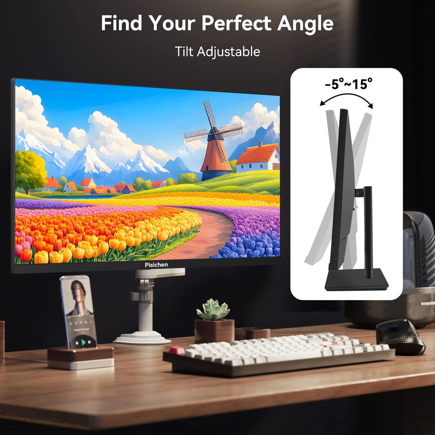 Pisichen Touchscreen Monitor 2K 144Hz 23.8 Inch QHD 2560x1440P Computer Monitor USBC HDMI DP Ports Eye Care Frameless VESA Mount