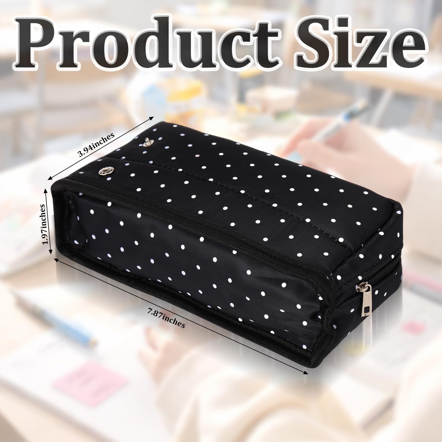 Gueevin Large Capacity Pencil Case Polka Dot Pen Pouch with Multiple Compartments Foldable Portable Pencil Case Black White Stationery Organizer Bag for Adults (Black)