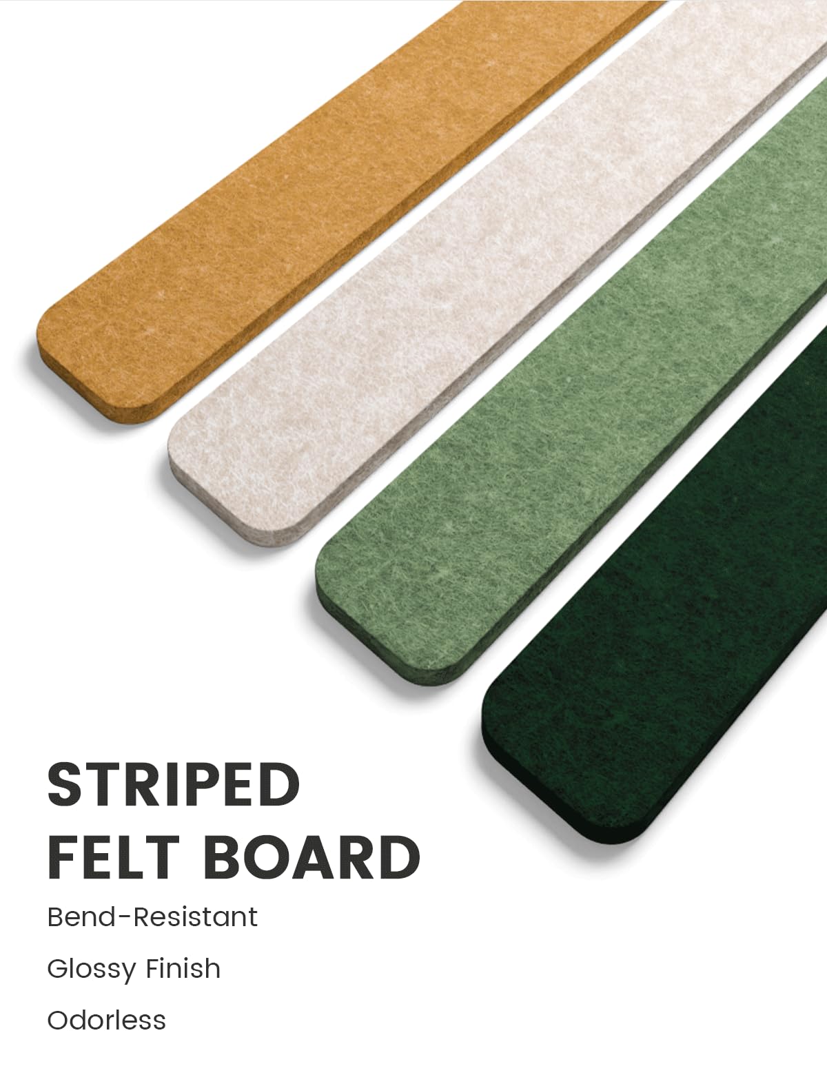 Fluxynara Cork Board Alternative Felt Strip Board 8-Pack 13"x2", Office Pin Board with 50 Push Pins, Adhesive Install for Bedroom Door & Home Office (Moss Glimmer)