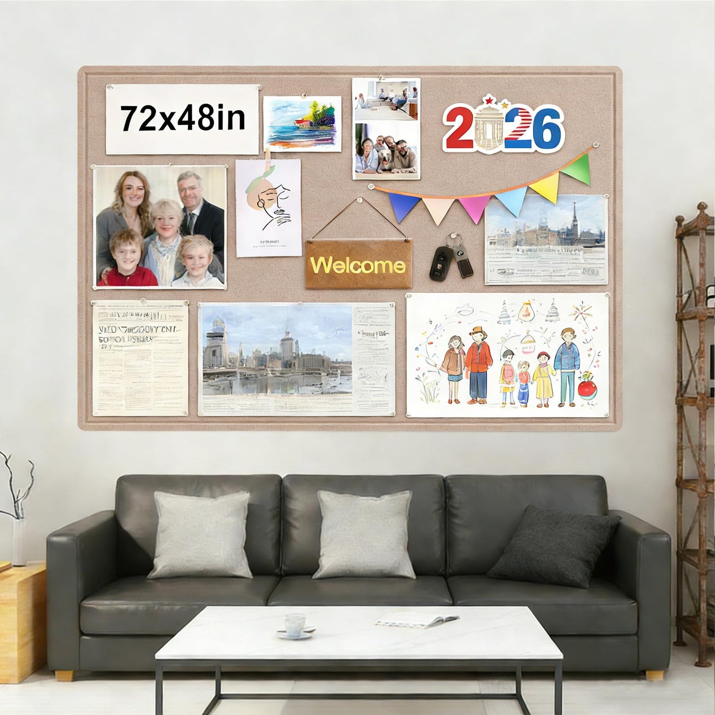 Large Bulletin Board - 72 x 48 Inches, Large Felt Board Decorative Pin Board for Wall, Foldable Photo Board, Lightweight Durable Pin Board for Home, Office, School, Classroom, Kitchen (Dark Camel)