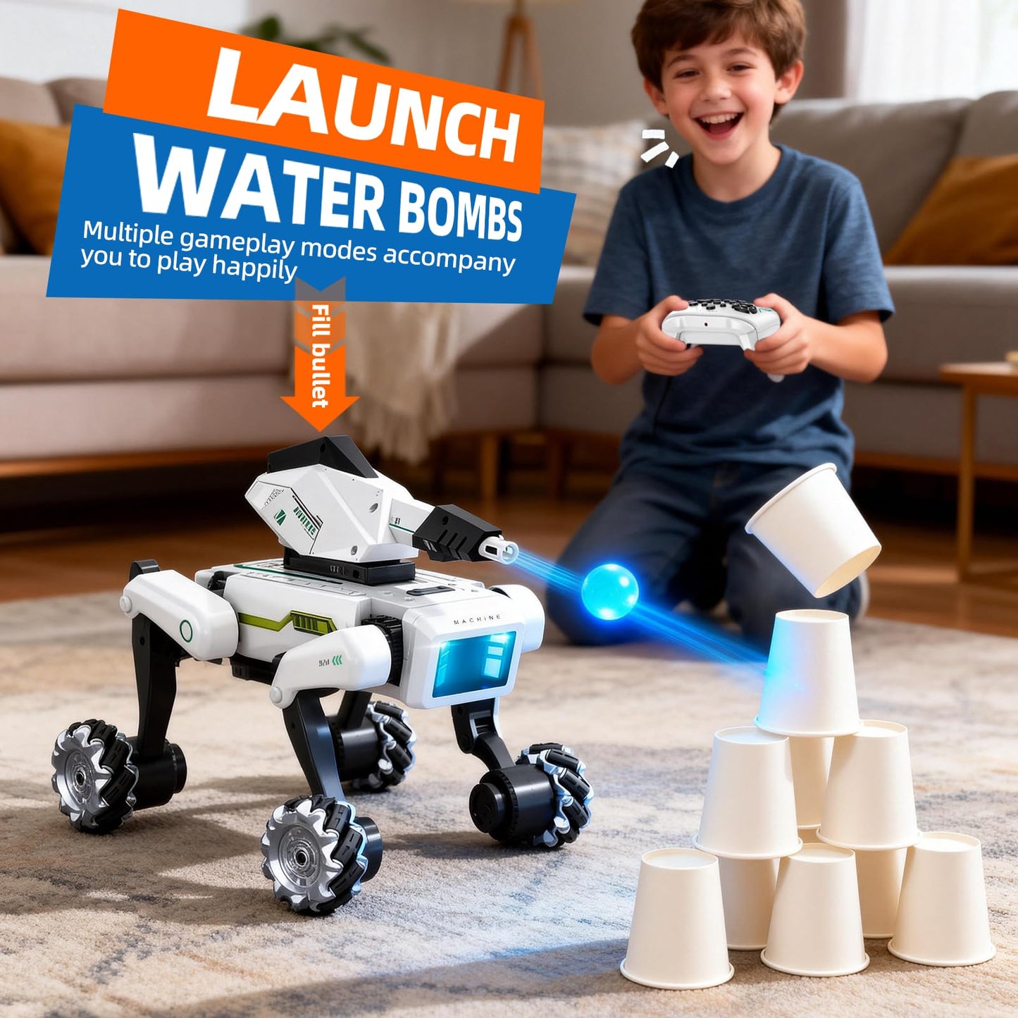 WEACFUS 3 in 1 Robot Dog with Wheels Kit, 30+ Bionic Actions, Voice & Remote Control, Programmable Moves, All-Terrain Stunt Pet, Ideal Gift for Kids Aged 6+(Removable Claw & Cannon)