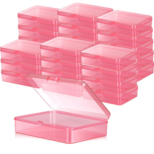 Dcocdeely 25 Pcs Plastic Crayon Box, Mini Plastic Storage Containers with Lid 4.5x3.4 Inches Clear Rectangle Box Small Storage Boxes for Crafts Jewelry Beads, Office Supplies (Pink)