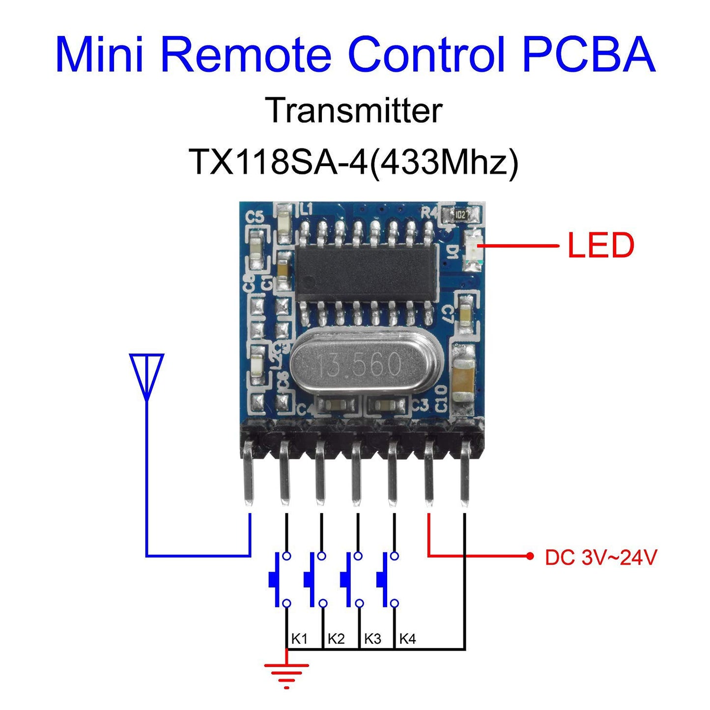 QIACHIP Wireless 433Mhz RF Module Receiver and Transmitter Remote Control Built-in Learning Code 1527 Decoding 4 Channel Output (Transmitter and Receiver kit)