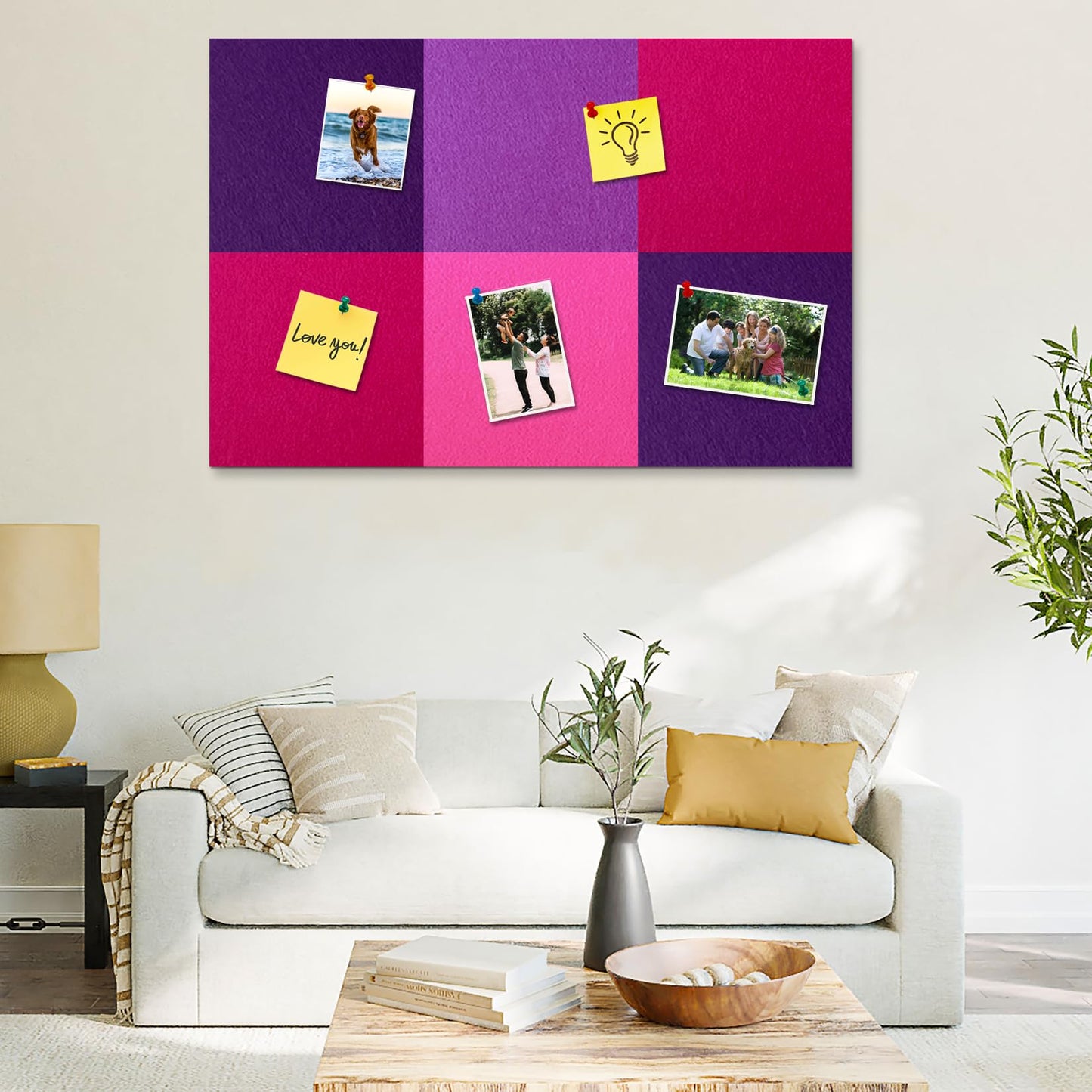HULAVO Square Felt Cork Bulletin Board Tiles, Self Adhesive DIY Felt Pin Board for Wall 30" x 20" with 35 Pushpins for Office School Home Wall Decor Stickers Memos Photos Display (Gradual Purple)