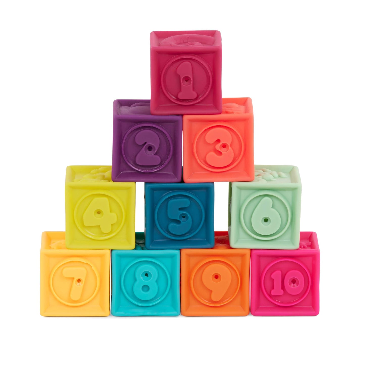 B. toys – Baby Blocks – Stacking & Building Toys for Babies – 10 Soft Blocks with Numbers, Shapes, Animals – Educational & Developmental – 6+ Months – One Two Squeeze