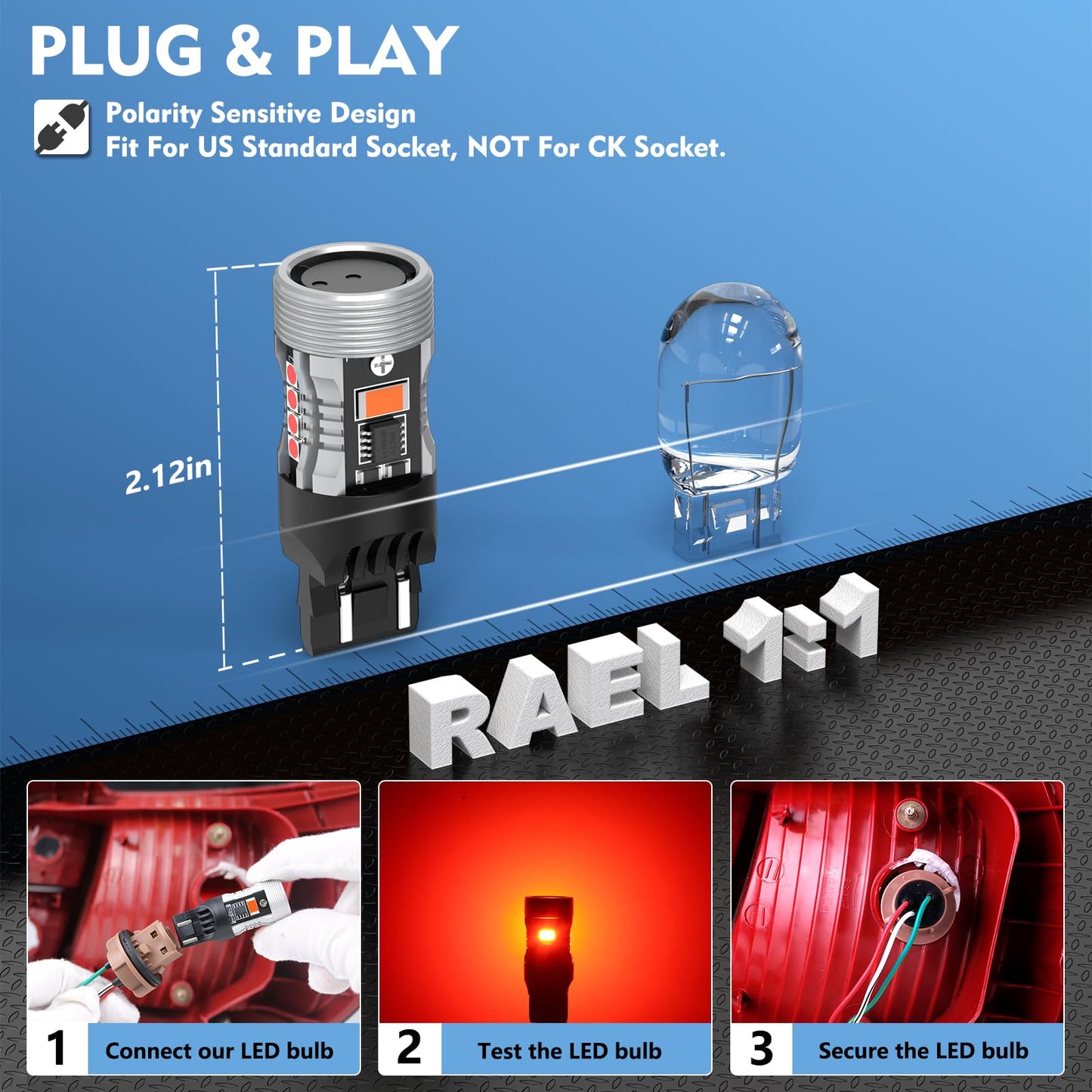 AINOSEIN 7440/7443 LED Bulb Red - Brighter 3570 Chips, CANBUS Error Free, Built-in Resistor, Aluminum for Brake Light