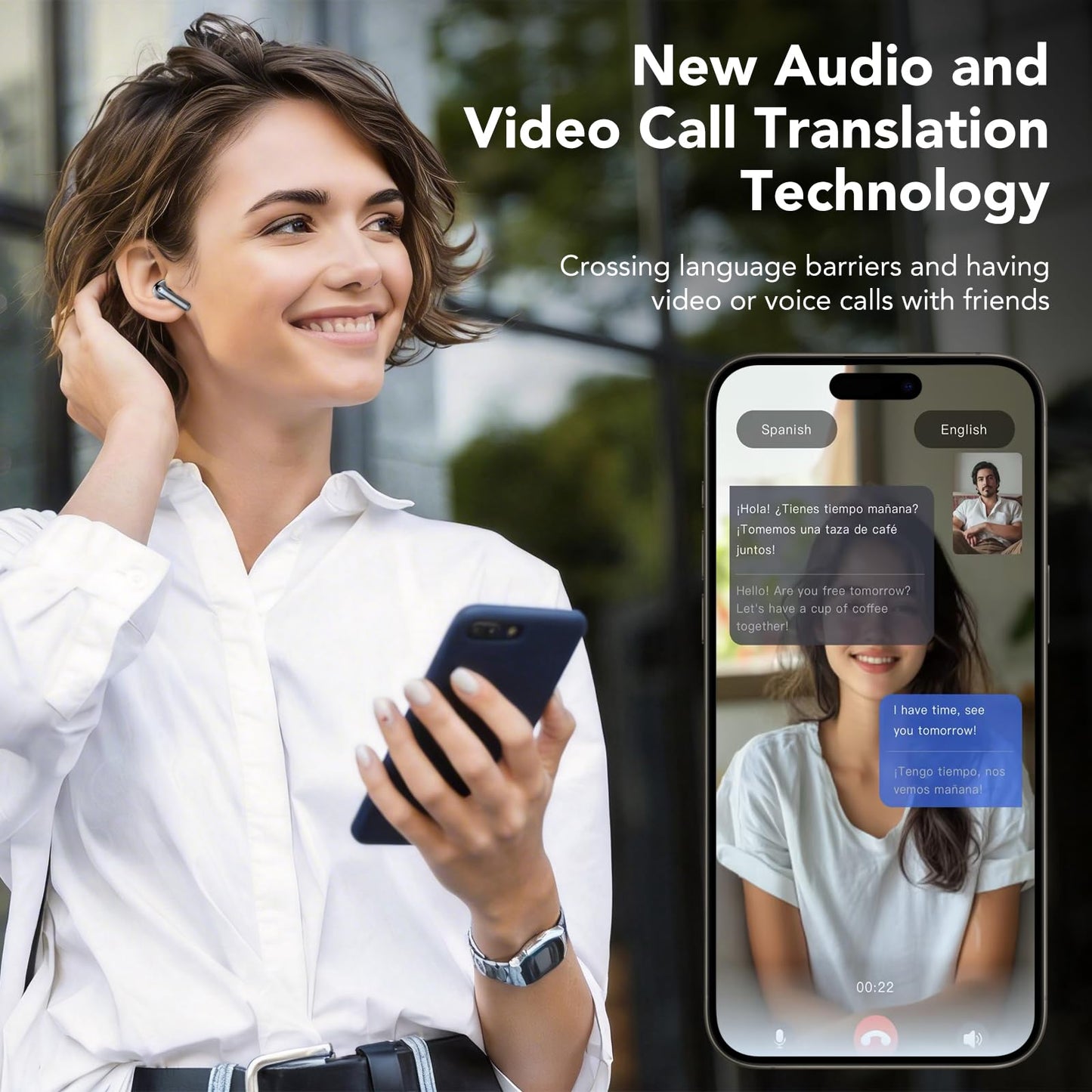AI Translation Earbuds Real Time with Audio/Video Calls,164 Languages Translator Earbuds with 6 Translation Modes, 3-in-1 Bluetooth 5.4 Translating Headphones,60H Playtime for Travel/Business/Learning