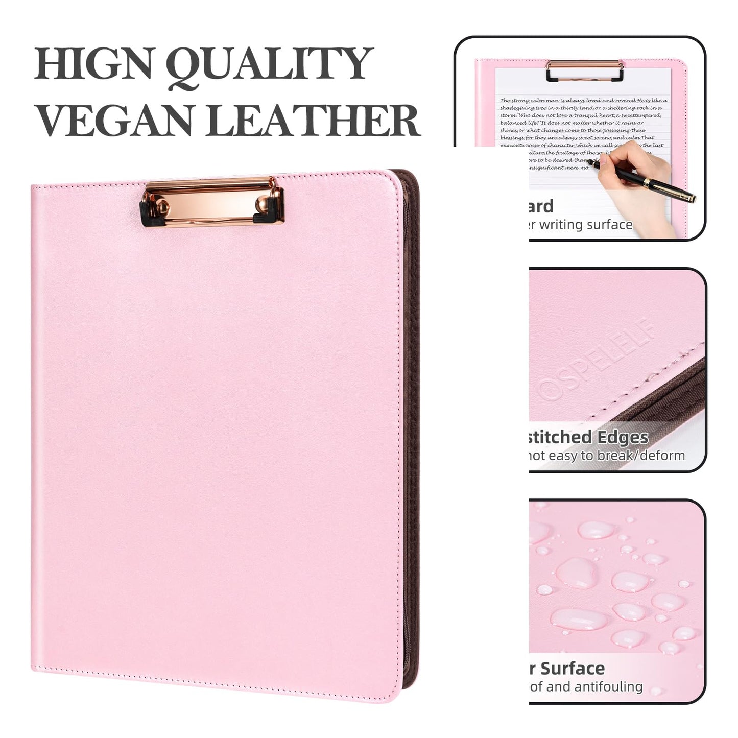 Ospelelf Pink Leather Portfolio Binder 3 Ring, Zippered Clipboard Folder with Storage - 5 Dividers with Pocket, Padfolio for Women,12.1” Tablet Sleeve, Refillable Notepad, Card Slot