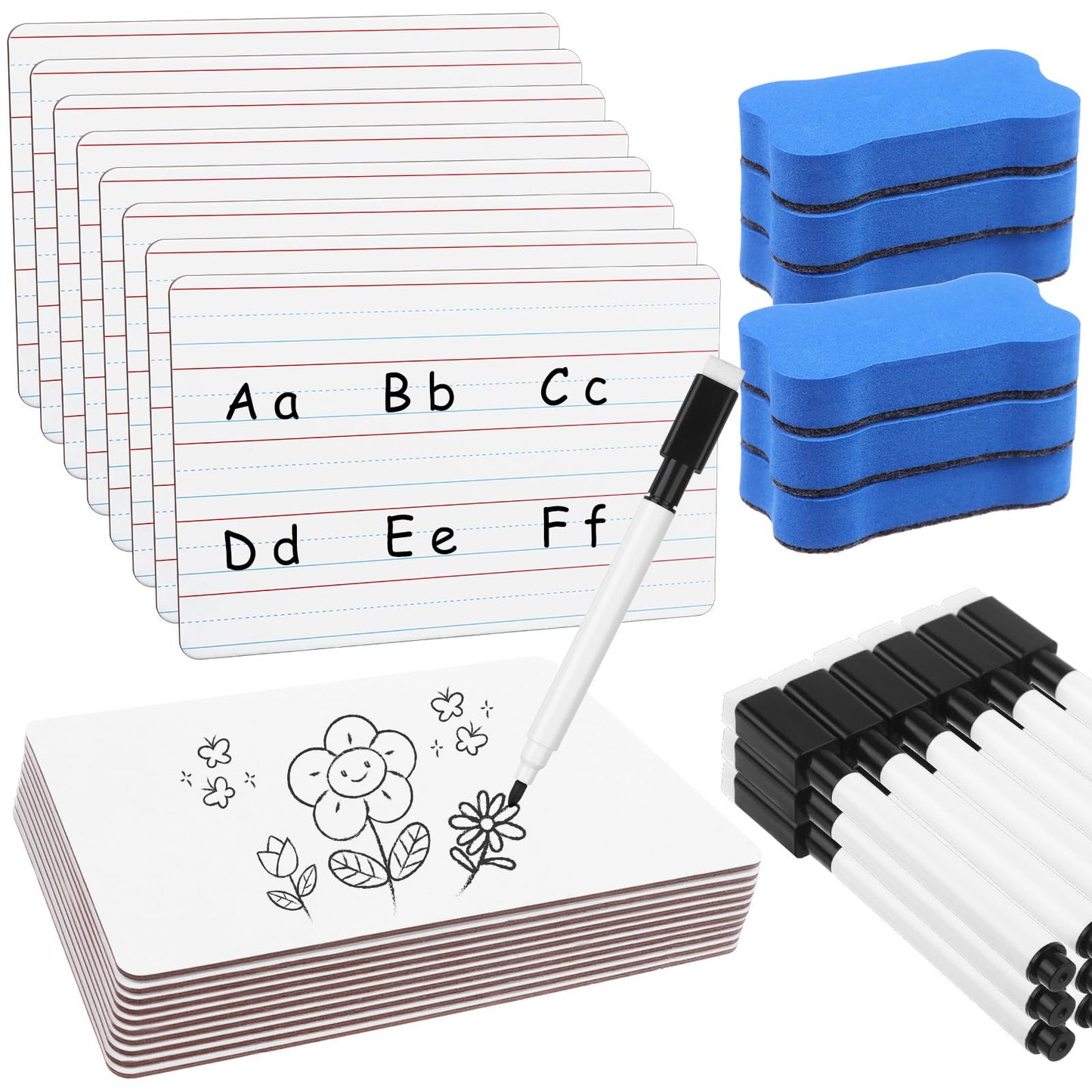 18 Pack Dry Erase Lapboards with Lines 6 x 9 inch Double Sided White Boards with 18 Black Markers 6 Erasers Small White Dry Erase Boards for Students Teacher Classroom Supplies